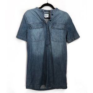 Collarless Denim Shift Dress